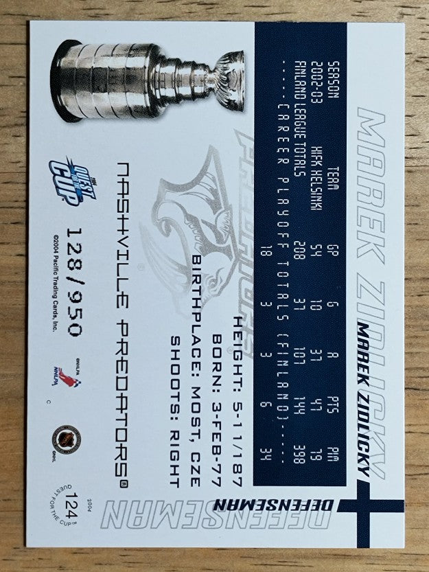 2003-04 Pacific Quest for the Cup #124 Marek Zidlicky RC