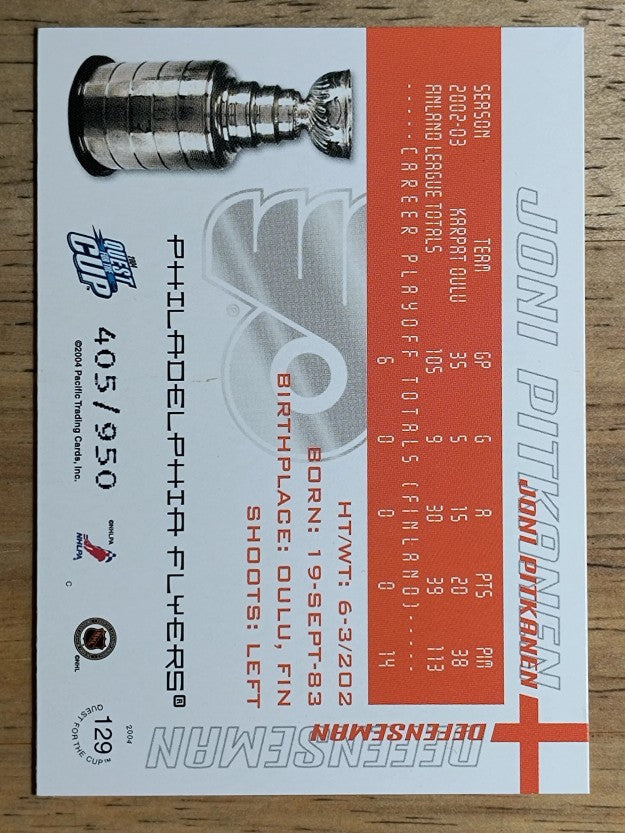 2003-04 Pacific Quest for the Cup #129 Joni Pitkanen RC