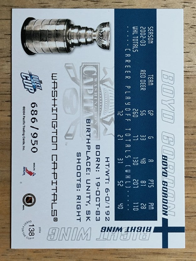 2003-04 Pacific Quest for the Cup #138 Boyd Gordon RC