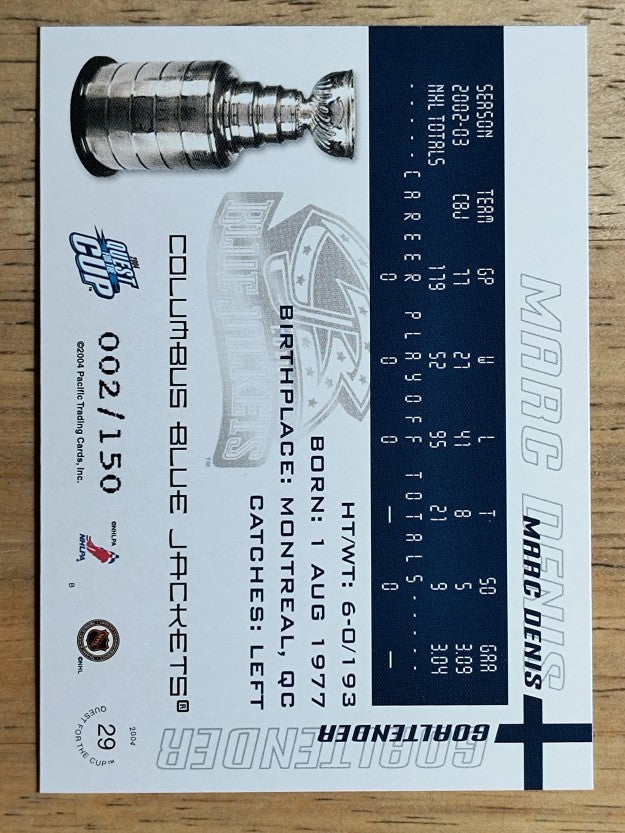 2003-04 Pacific Quest for the Cup Blue #29 Marc Denis