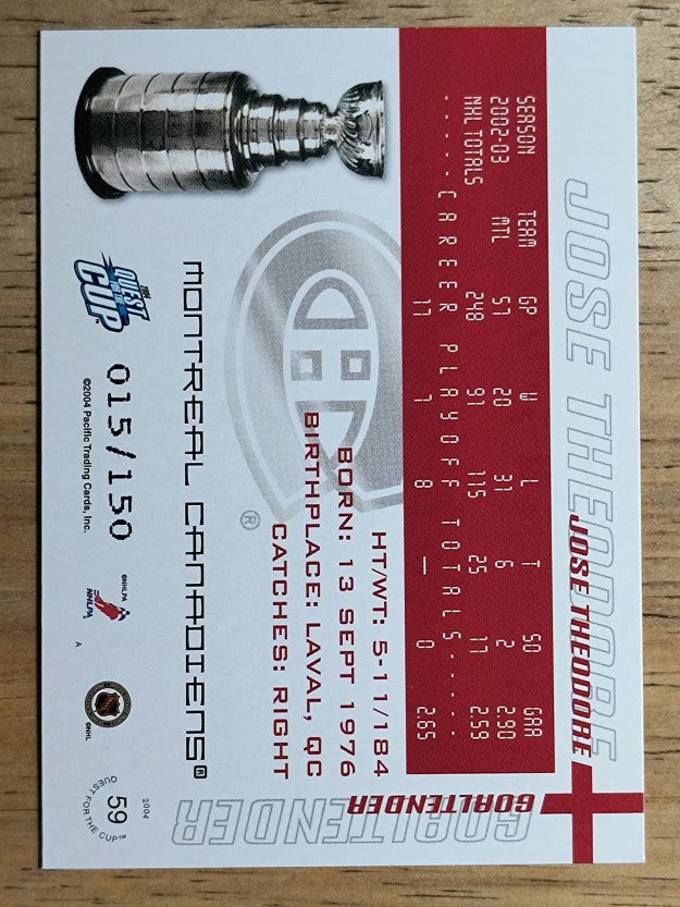 2003-04 Pacific Quest for the Cup Blue #59 Jose Theodore