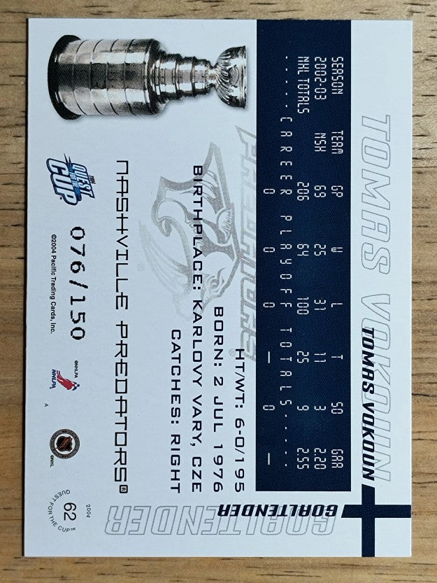 2003-04 Pacific Quest for the Cup Blue #62 Tomas Vokoun