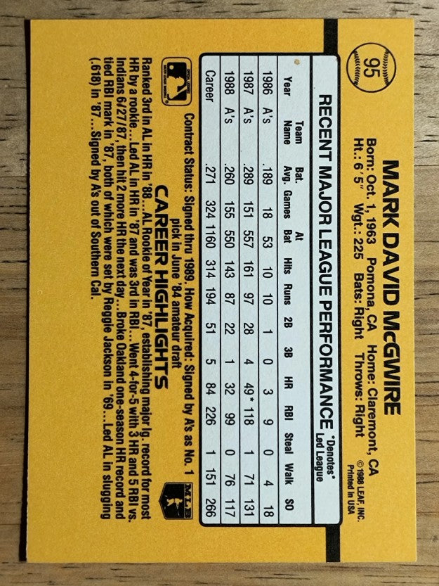1989 Donruss #95 Mark McGwire