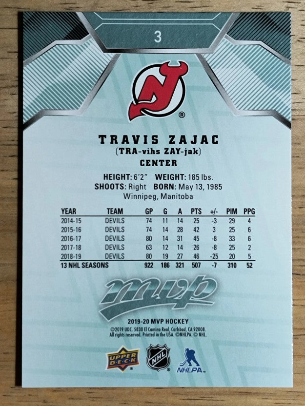 2019-20 Upper Deck MVP #3 Travis Zajac
