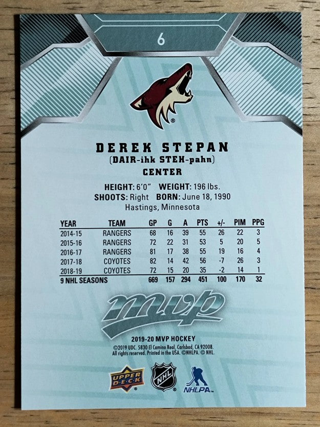 2019-20 Upper Deck MVP #6 Derek Stepan