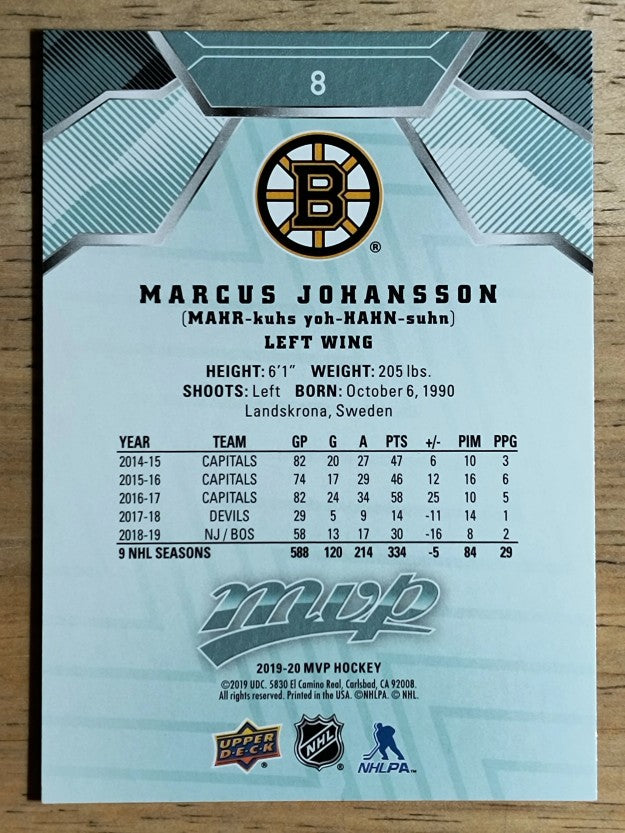 2019-20 Upper Deck MVP #8 Marcus Johansson