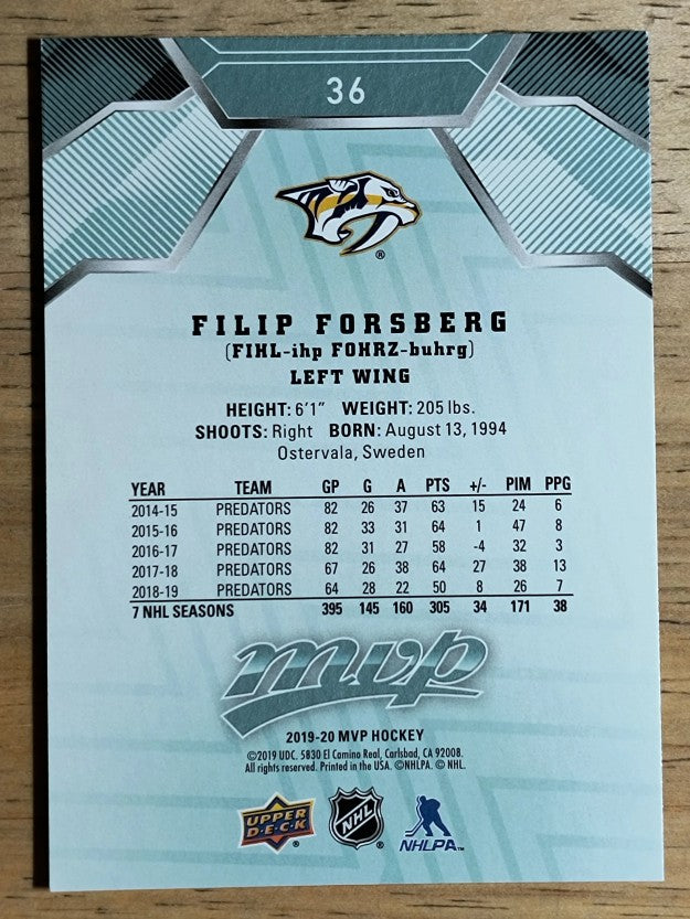 2019-20 Upper Deck MVP #36 Filip Forsberg