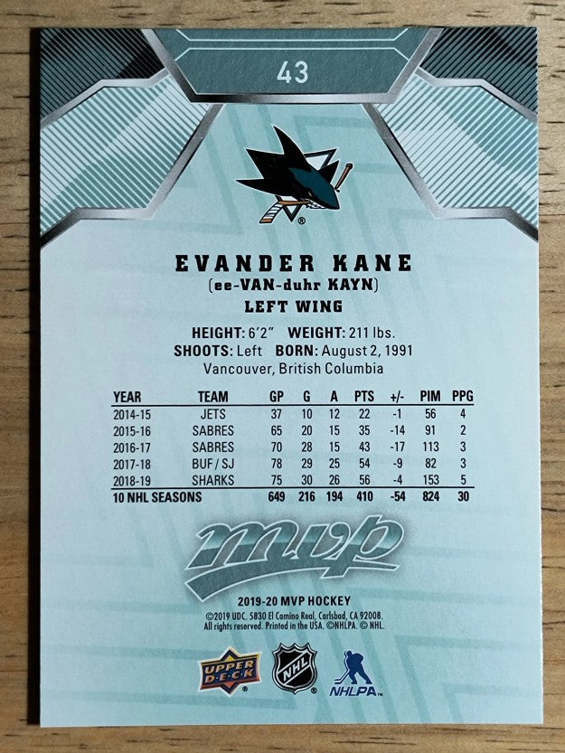2019-20 Upper Deck MVP #43 Evander Kane
