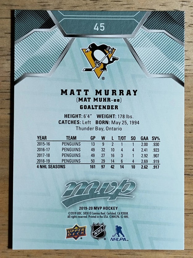 2019-20 Upper Deck MVP #45 Matt Murray