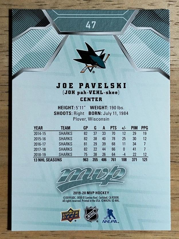 2019-20 Upper Deck MVP #47 Joe Pavelski