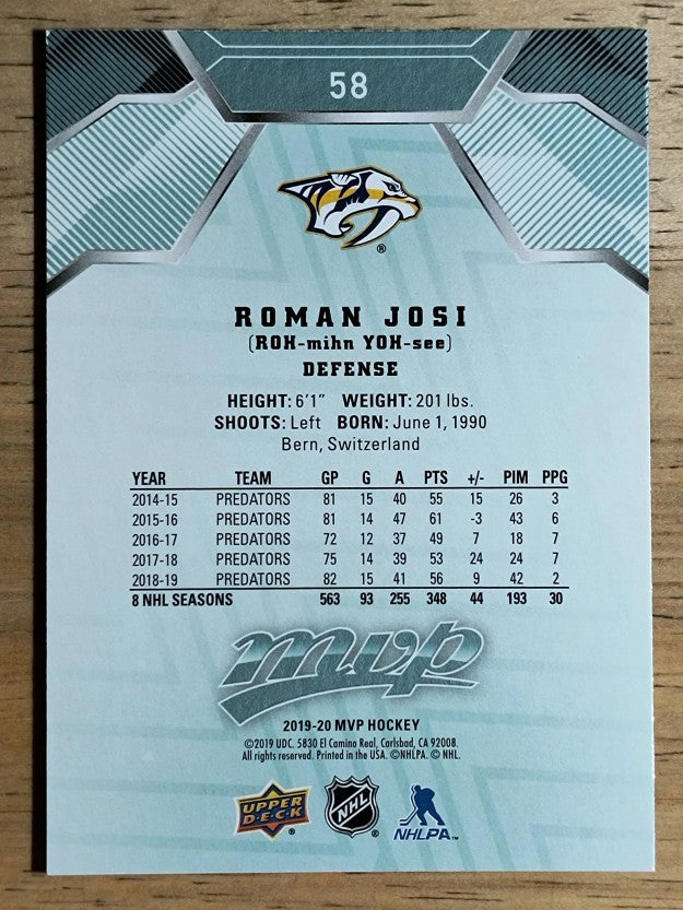 2019-20 Upper Deck MVP #58 Roman Josi