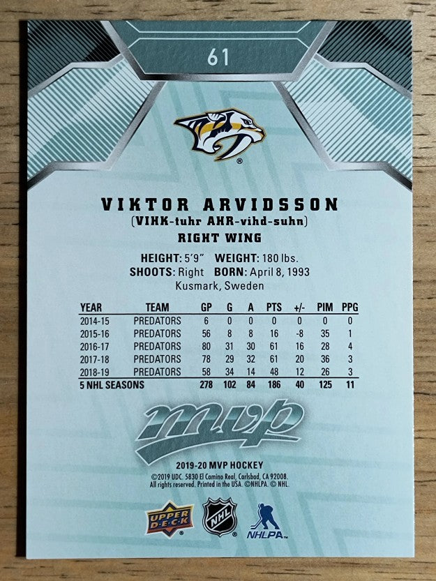2019-20 Upper Deck MVP #61 Viktor Arvidsson