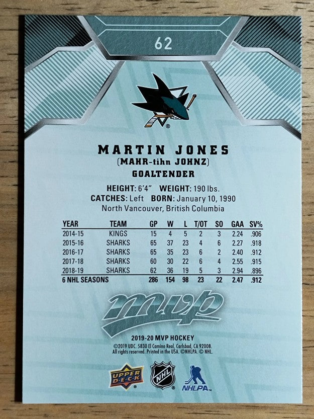 2019-20 Upper Deck MVP #62 Martin Jones