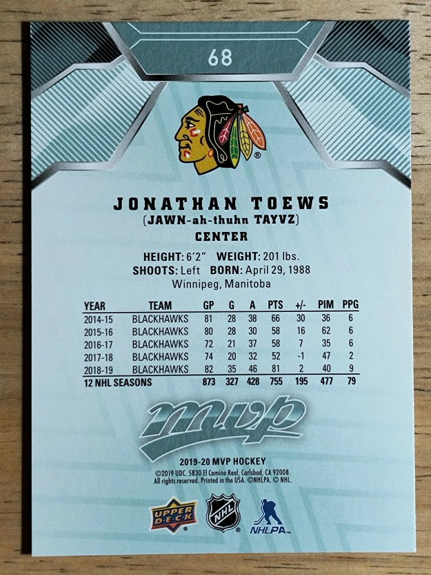 2019-20 Upper Deck MVP #68 Jonathan Toews