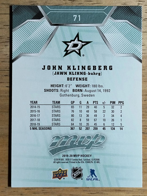2019-20 Upper Deck MVP #71 John Klingberg