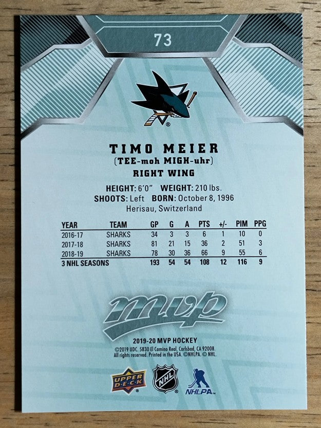2019-20 Upper Deck MVP #73 Timo Meier