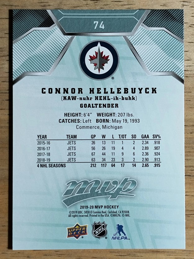 2019-20 Upper Deck MVP #74 Connor Hellebuyck