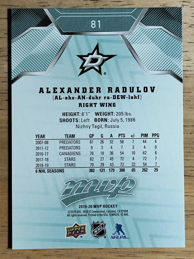 2019-20 Upper Deck MVP #81 Alexander Radulov
