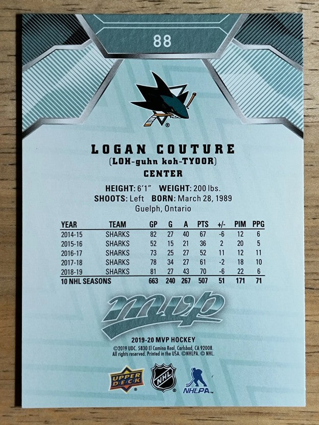 2019-20 Upper Deck MVP #88 Logan Couture