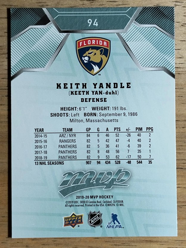2019-20 Upper Deck MVP #94 Keith Yandle
