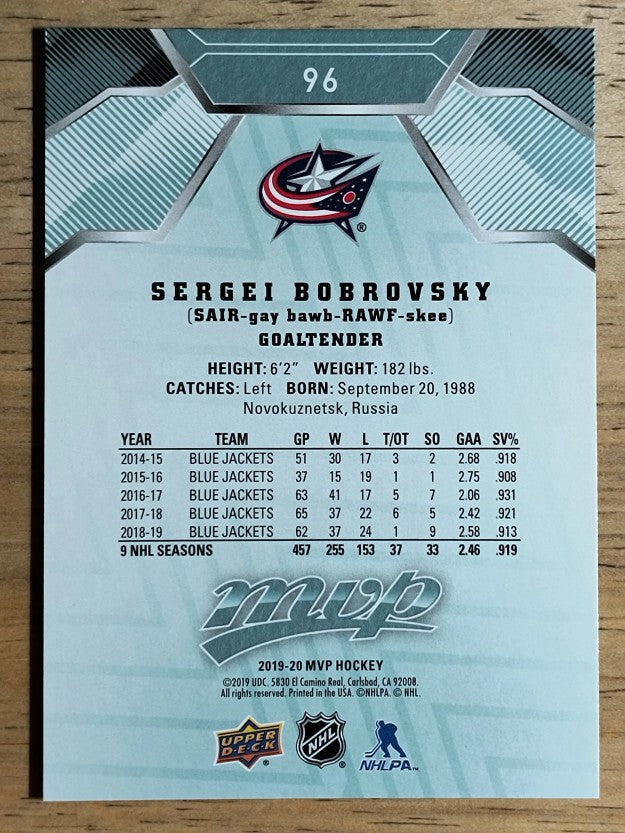 2019-20 Upper Deck MVP #96 Sergei Bobrovsky