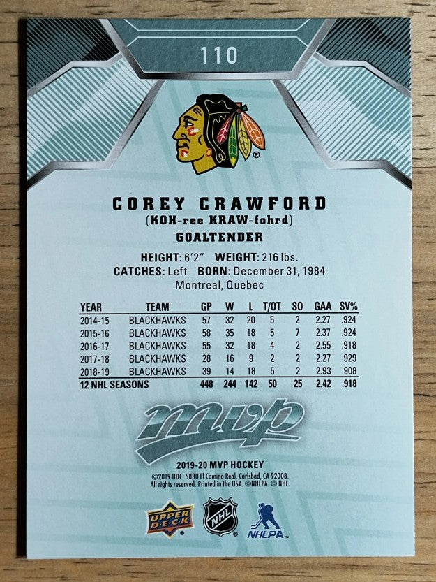 2019-20 Upper Deck MVP #110 Corey Crawford