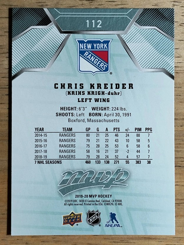 2019-20 Upper Deck MVP #112 Chris Kreider