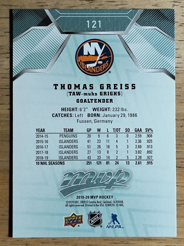 2019-20 Upper Deck MVP #121 Thomas Greiss
