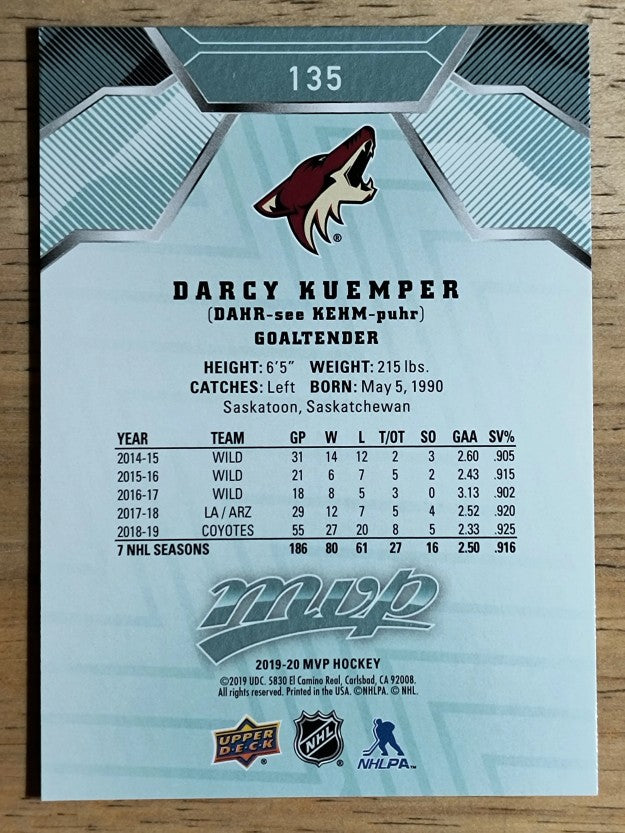 2019-20 Upper Deck MVP #135 Darcy Kuemper
