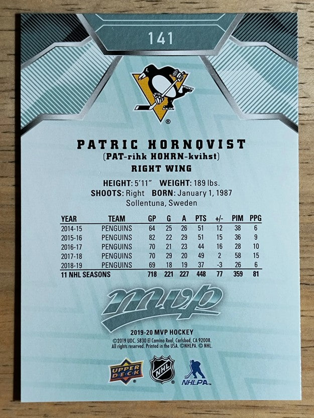 2019-20 Upper Deck MVP #141 Patric Hornqvist