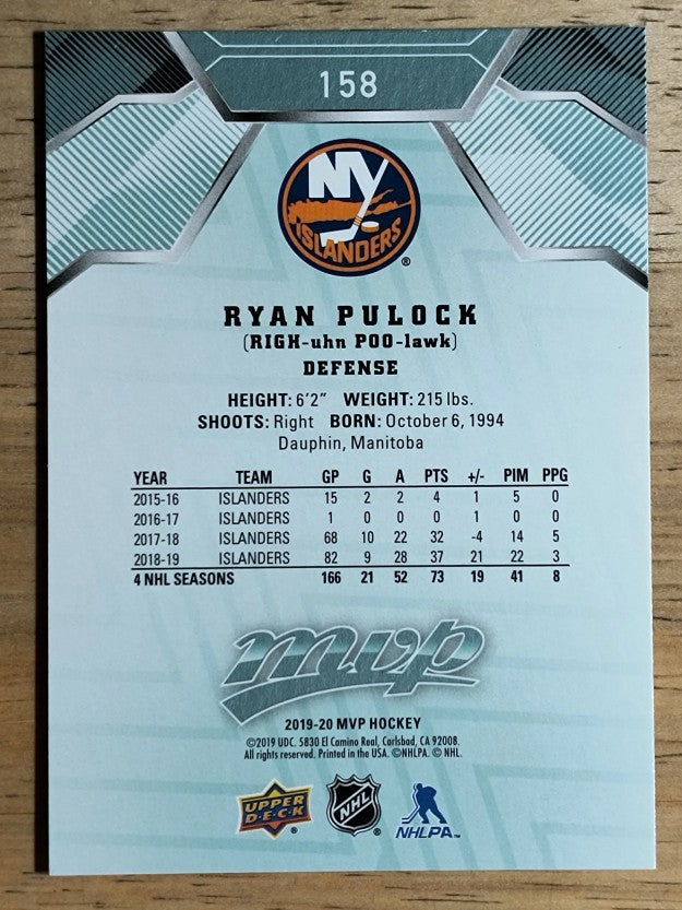 2019-20 Upper Deck MVP #158 Ryan Pulock
