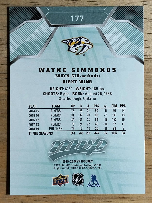 2019-20 Upper Deck MVP #177 Wayne Simmonds
