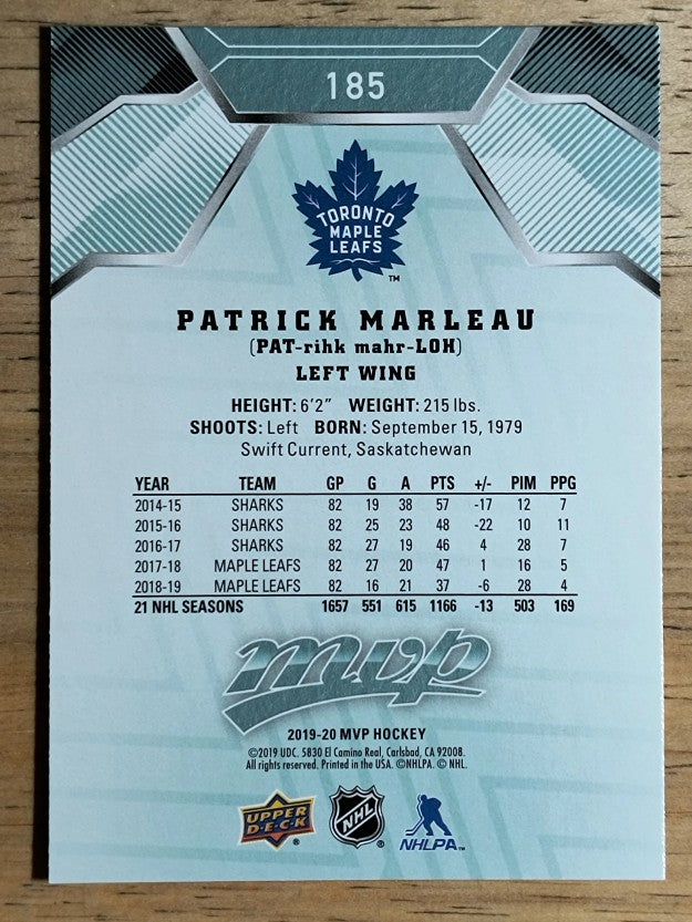 2019-20 Upper Deck MVP #185 Patrick Marleau