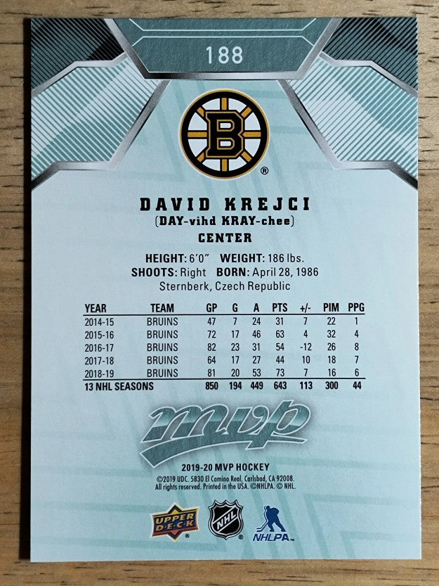 2019-20 Upper Deck MVP #188 David Krejci