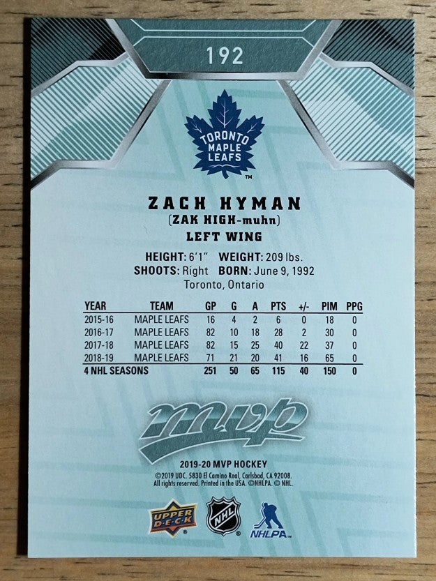 2019-20 Upper Deck MVP #192 Zach Hyman