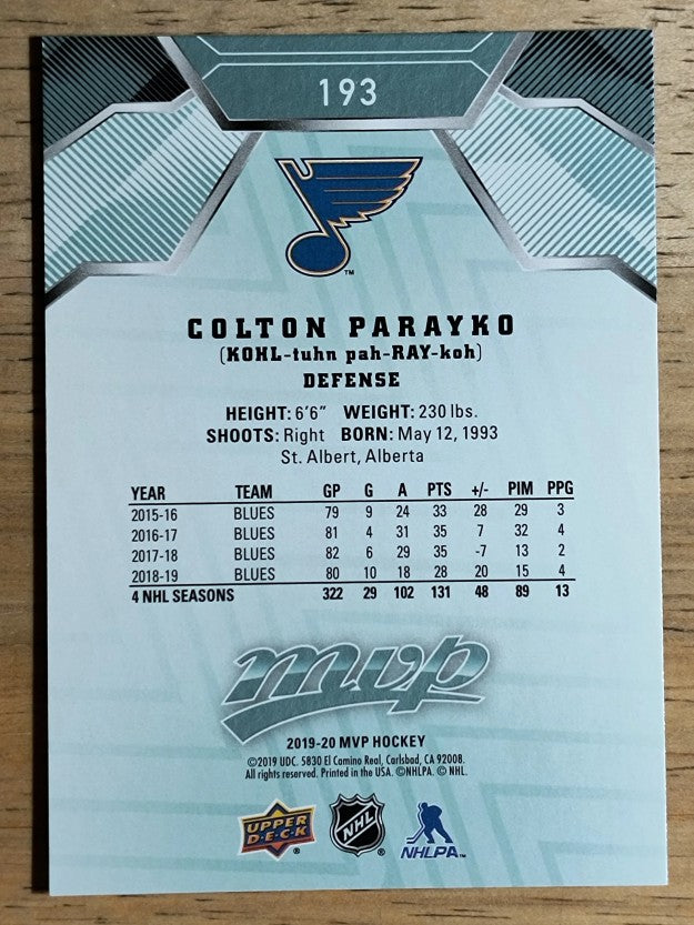 2019-20 Upper Deck MVP #193 Colton Parayko