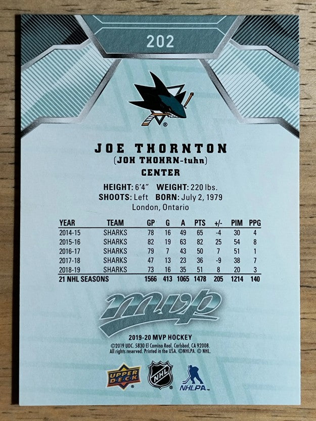 2019-20 Upper Deck MVP #202 Joe Thornton SP