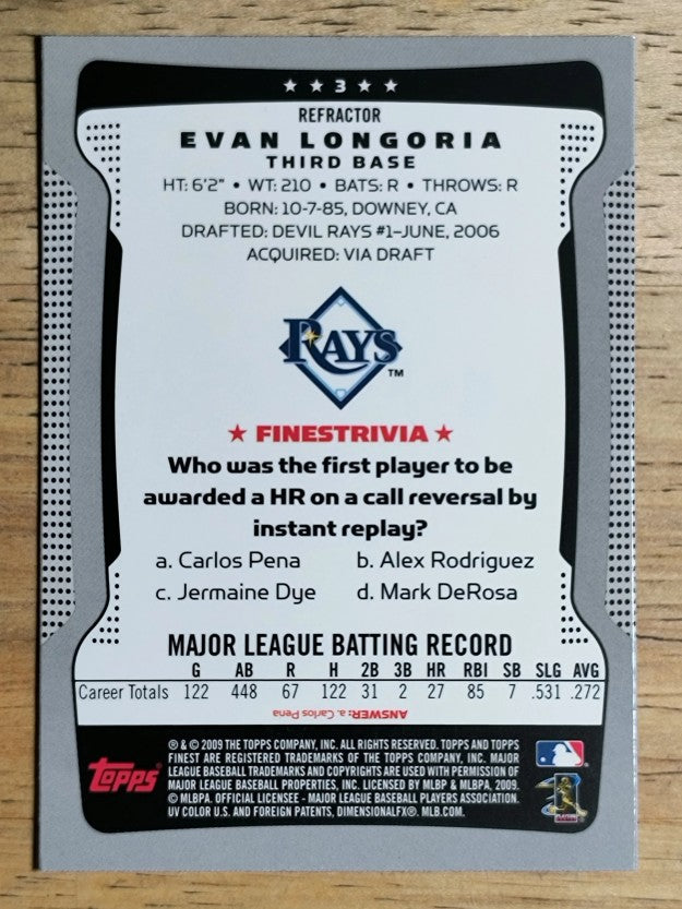 2009 Finest Refractors #3 Evan Longoria