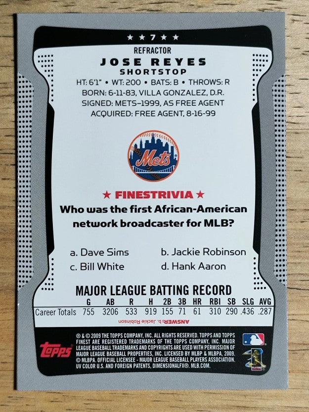 2009 Finest Refractors #7 Jose Reyes