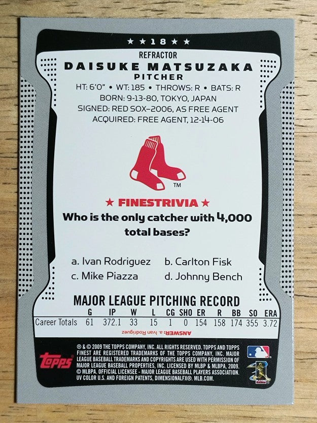 2009 Finest Refractors #18 Daisuke Matsuzaka