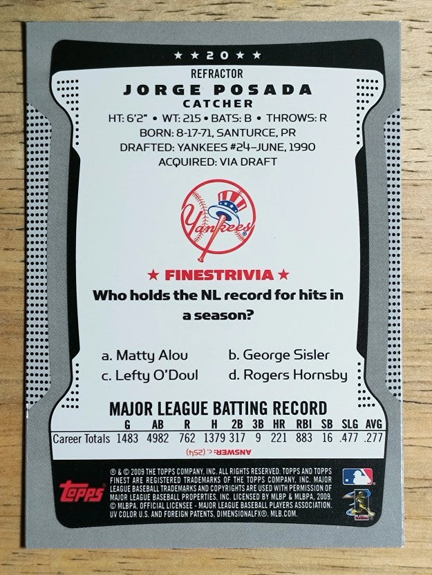 2009 Finest Refractors #20 Jorge Posada