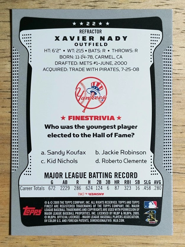 2009 Finest Refractors #22 Xavier Nady