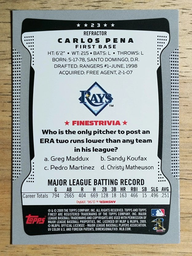 2009 Finest Refractors #23 Carlos Pena