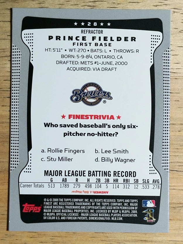 2009 Finest Refractors #28 Prince Fielder