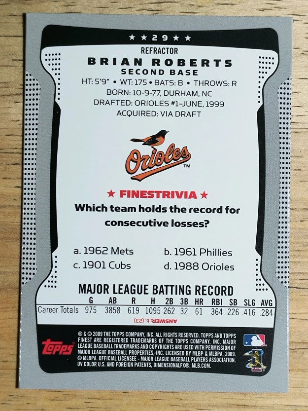 2009 Finest Refractors #29 Brian Roberts