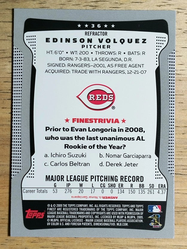 2009 Finest Refractors #36 Edinson Volquez
