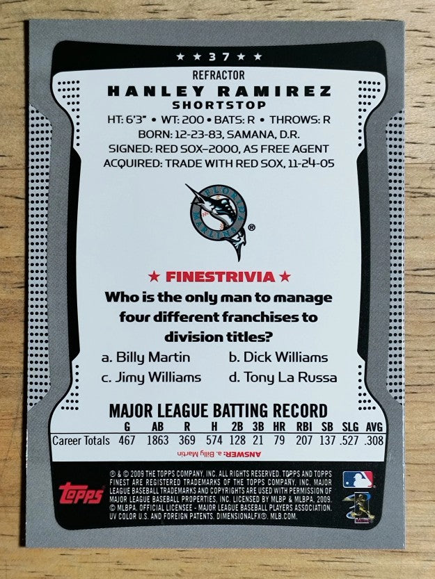 2009 Finest Refractors #37 Hanley Ramirez