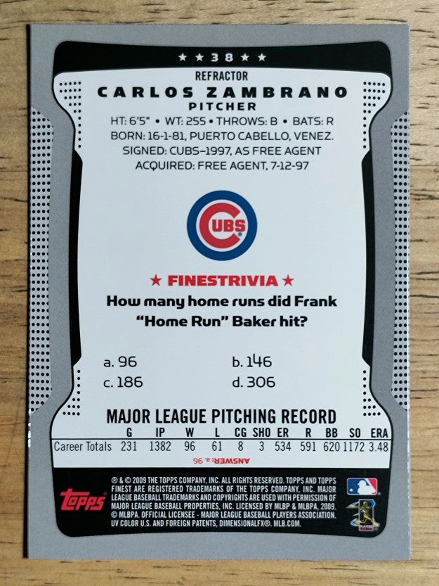 2009 Finest Refractors #38 Carlos Zambrano