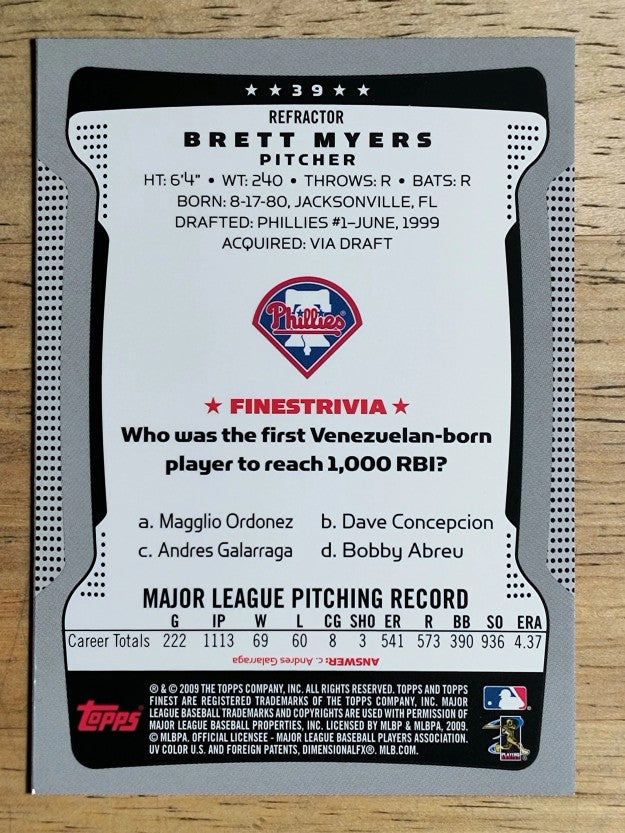 2009 Finest Refractors #39 Brett Myers