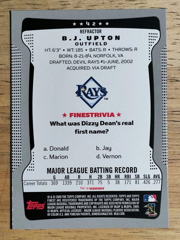 2009 Finest Refractors #42 B.J. Upton